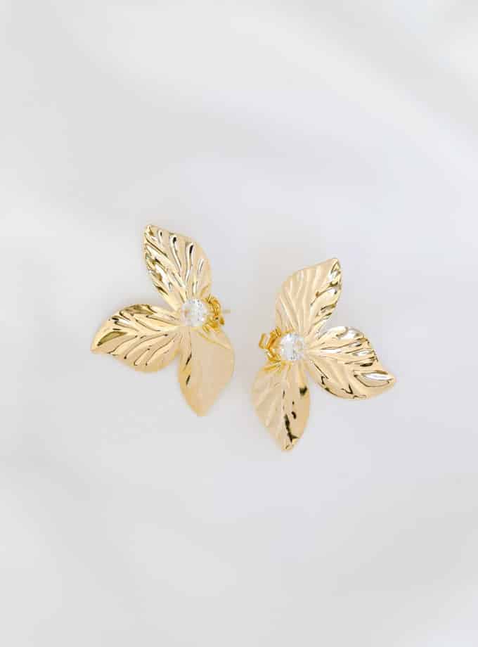 Boucles d'Oreilles Feuille Dorée Cristal