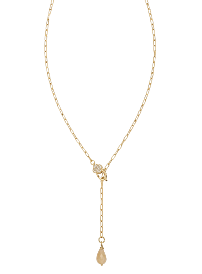 Collier Y avec Fermoir Fleur Zircons pendentif Rutile