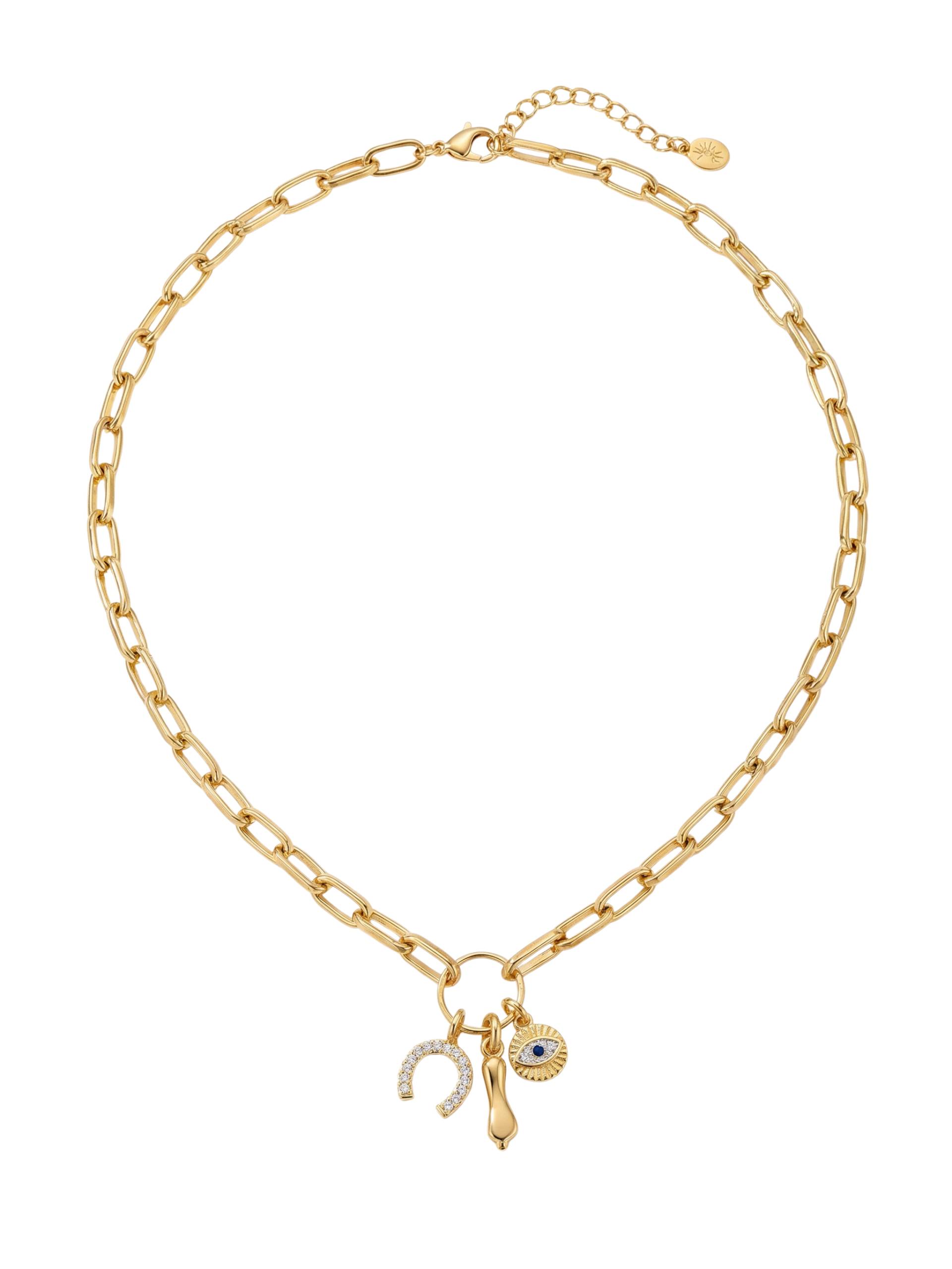 Collier Chaîne Dorée à Charms Protecteurs