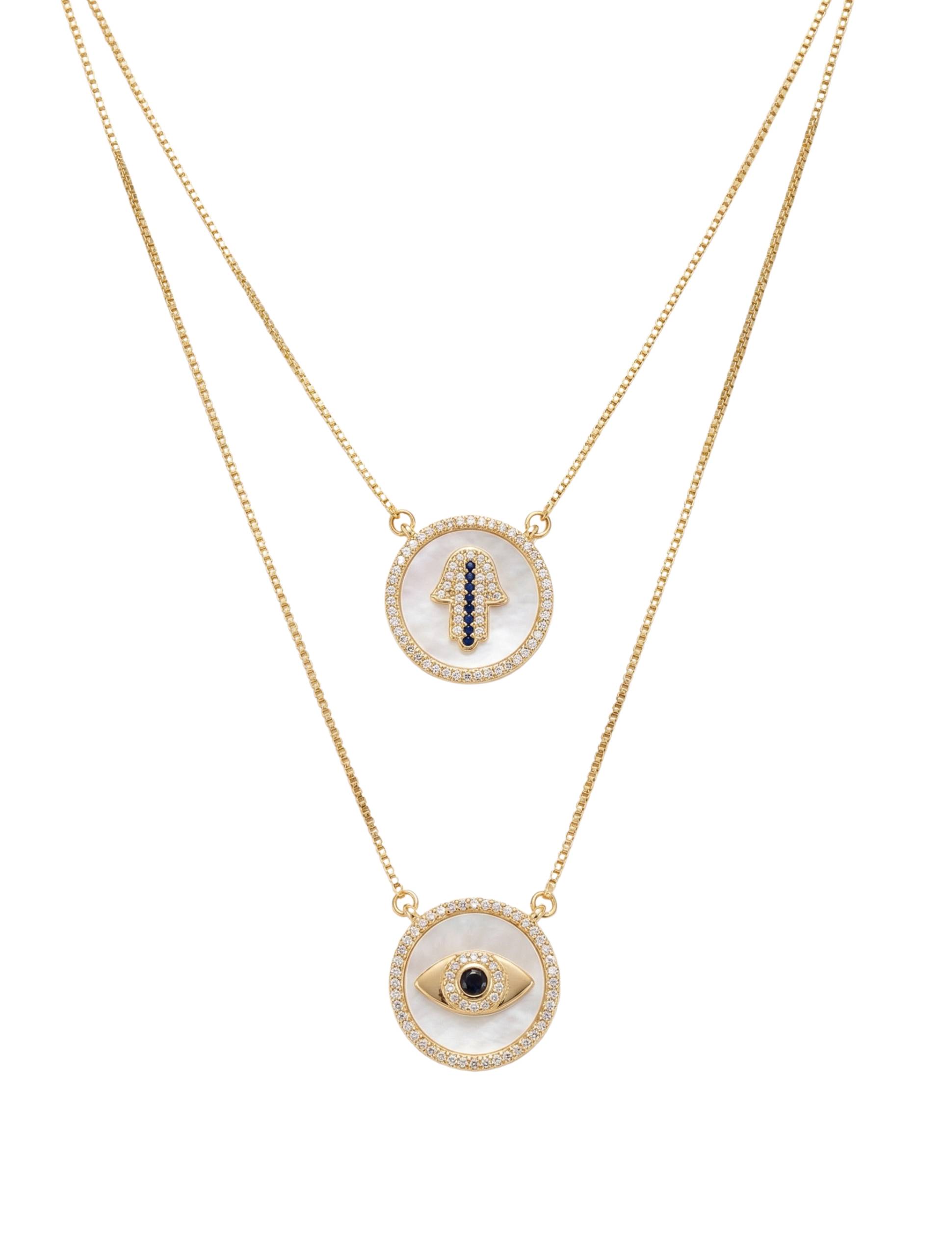 Collier Double Doré Main de Fatma & Œil Protecteur – Bijou Solaire Élégant | La Carioca