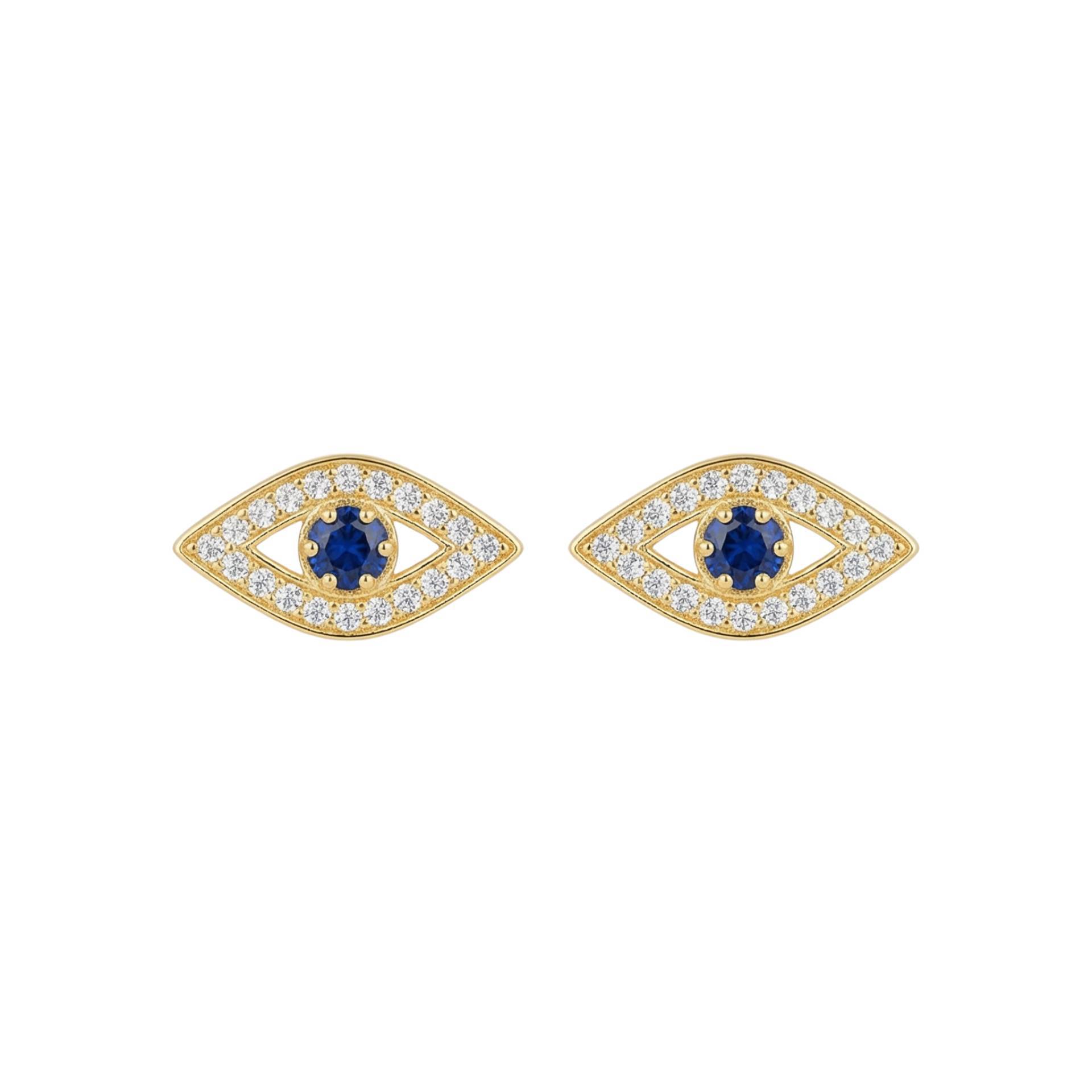 Gold Evil Eye Earrings – Zircons & Blue Stone