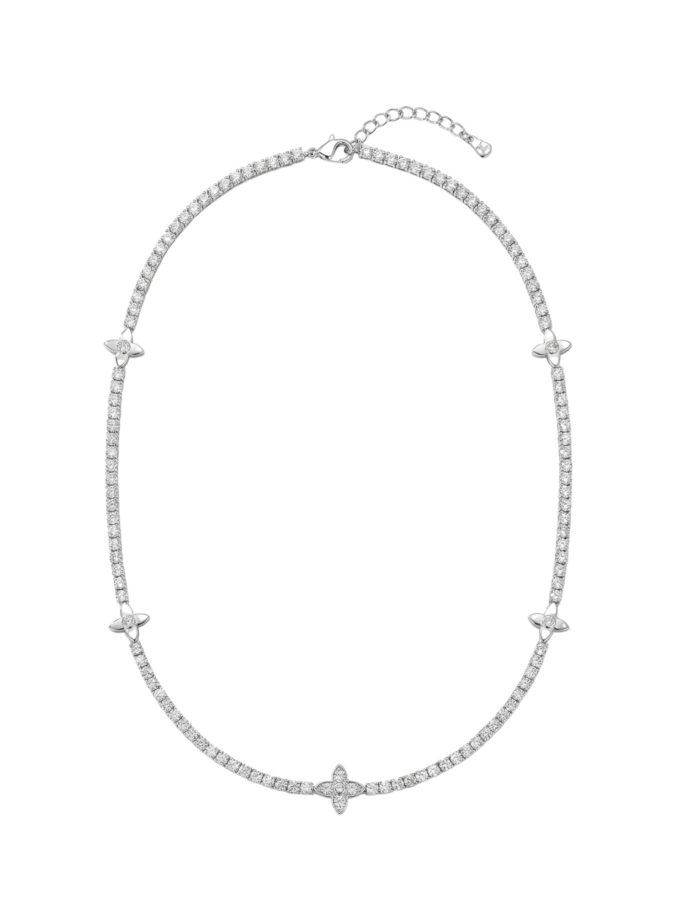 Collier Tennis Argenté à Motifs Floraux