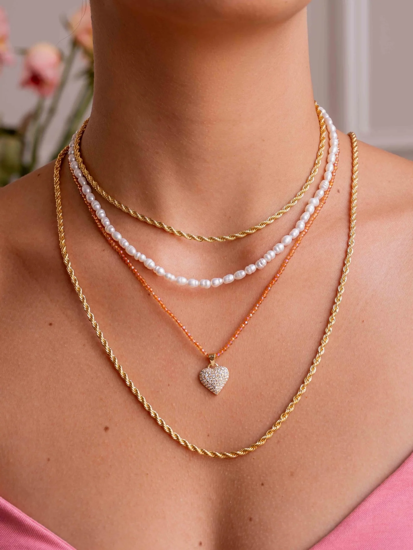 Choker Necklace, Oval Freshwater Mini Pearl, Worn Close-up, Alternate View