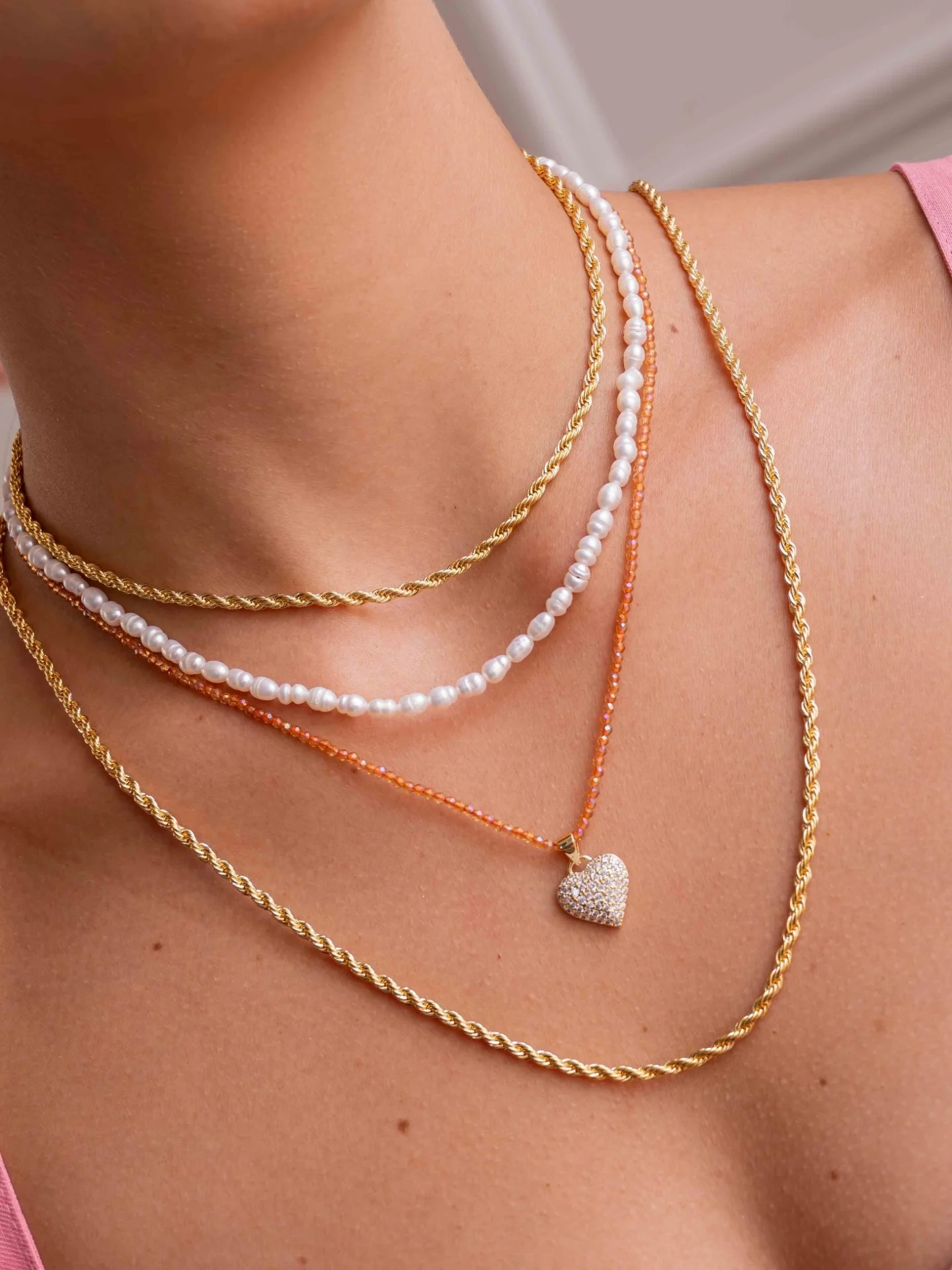Choker Necklace, Oval Freshwater Mini Pearl, Worn Close-up, Alternate View