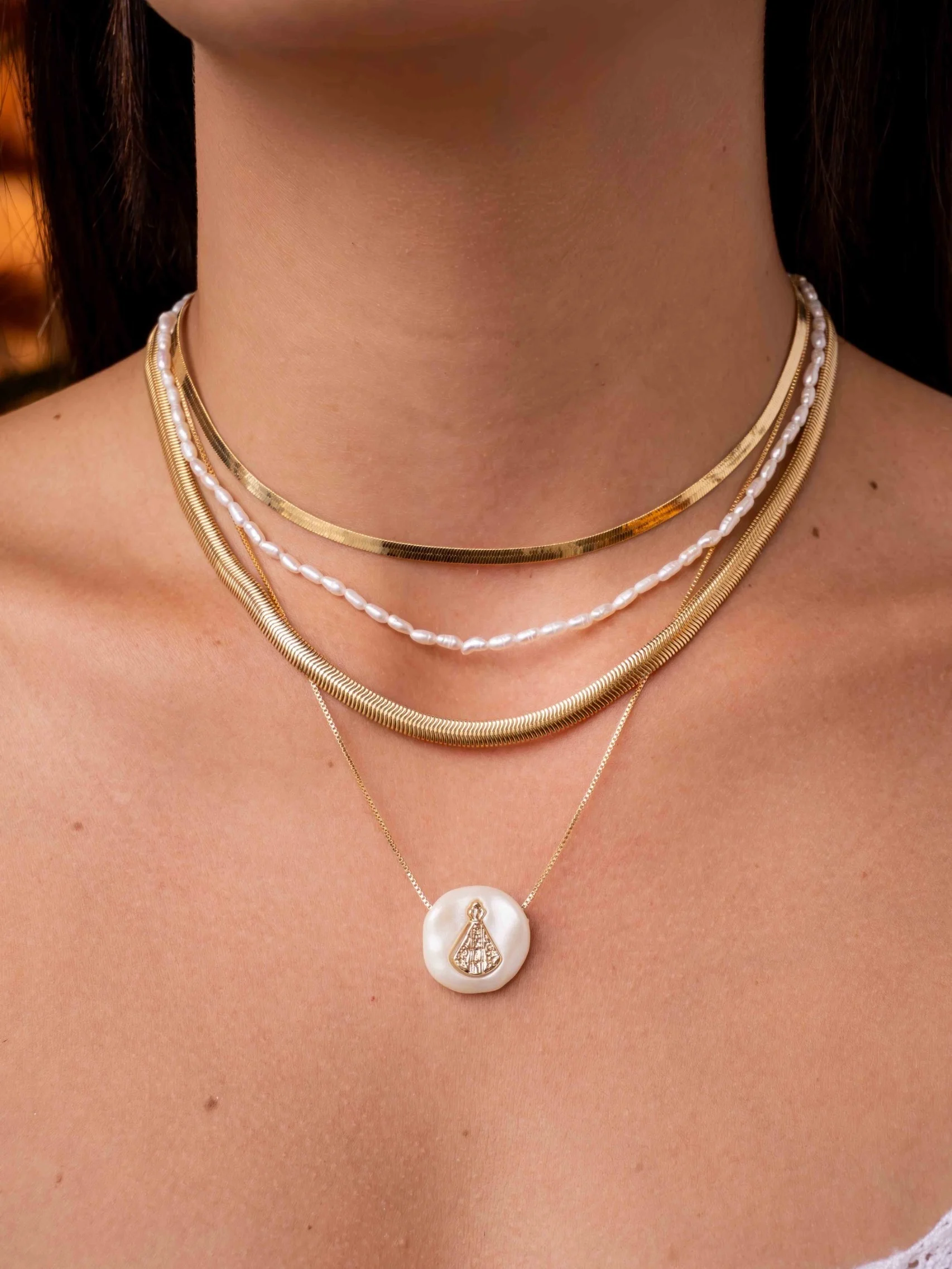 Choker Necklace, Oval Freshwater Mini Pearl, Worn Close-up, Alternate View